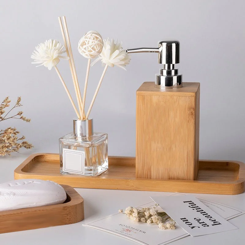 distributeur de savon en bambou carré