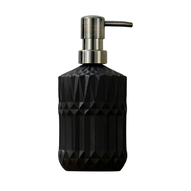 distributeur de savon liquide noir en verre avec motif